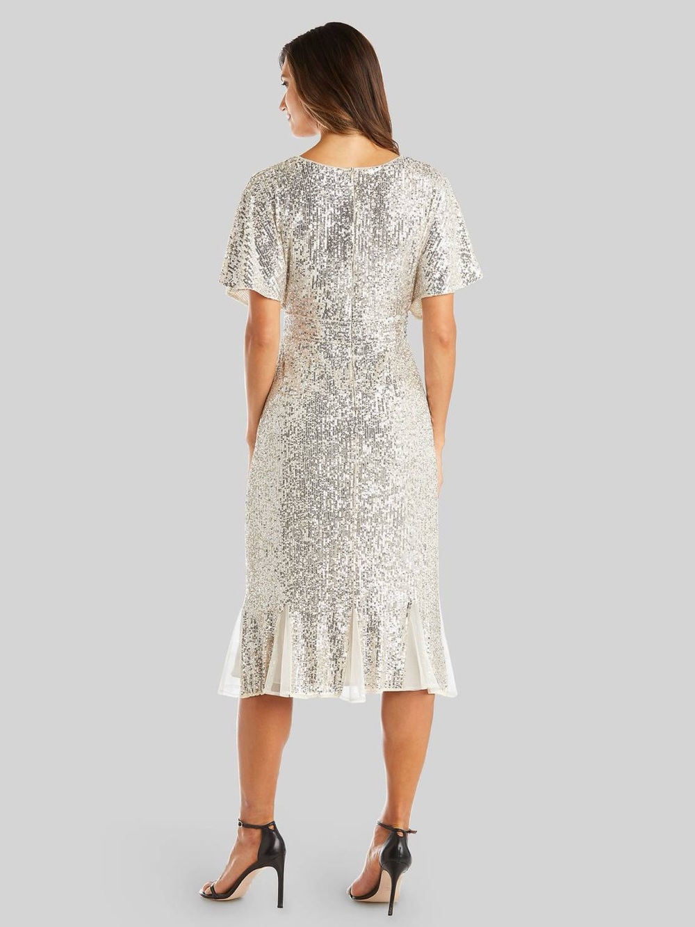 R & M Richards Silver Sequin Wrap-Style Girls Dress - Picture 2 of 5